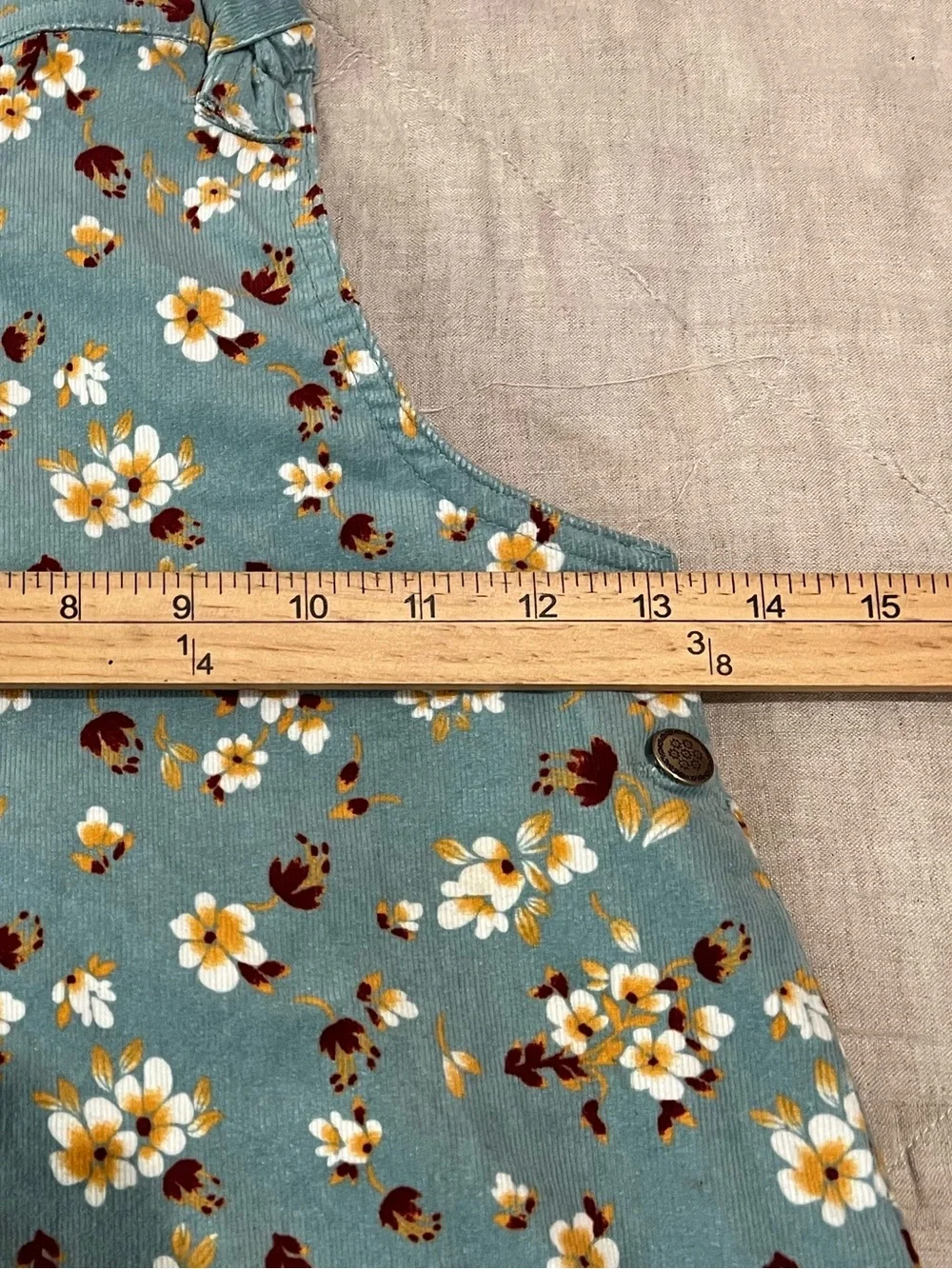 TAHARI Girls Size 7 Fine Corduroy Overall Dress Teal Floral